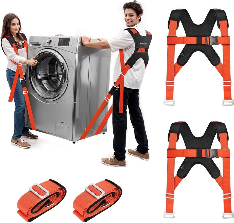 Ytonet Moving Straps, Lifting Straps for Move Furniture, 2-Person Shoulder Lifting and Moving System with Back Support for Appliances, Mattresses, Heavy Objects up to 800lbs, Round Sling, Orange - Image 1